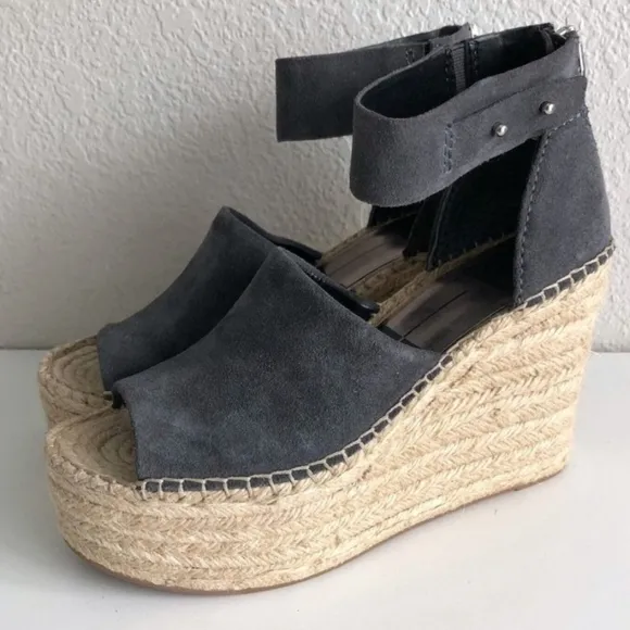 Dolce Vita Straw Espadrille Wedge Sandals - Anthracite Gray 7.5
