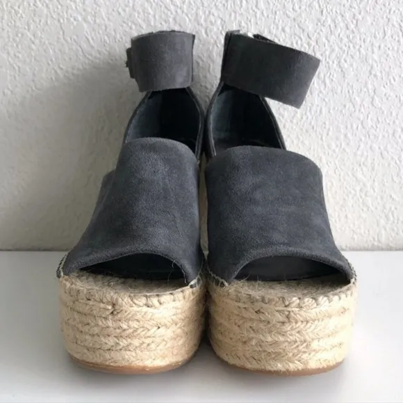 Dolce Vita Straw Espadrille Wedge Sandals - Anthracite Gray 7.5