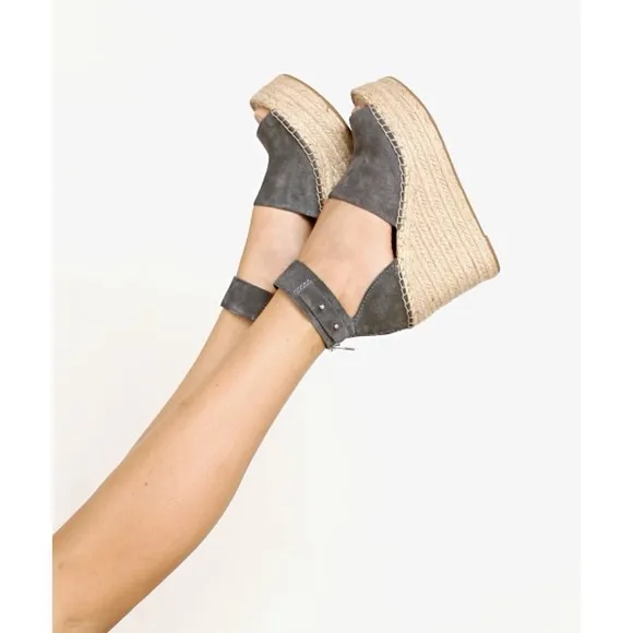 Dolce Vita Straw Suede Platform Wedge Espadrille Gray | 7