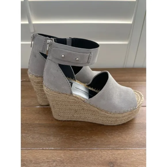 Dolce Vita Straw Suede Platform Wedge Espadrille Gray | 7