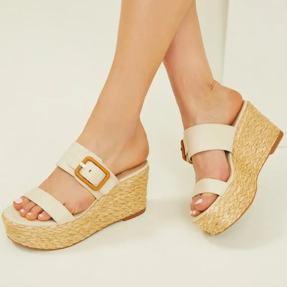 Dolce Vita Thorin Platform Wedge Heel Sandals Ivory Leather  4T2