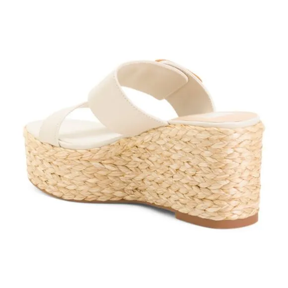 Dolce Vita Thorin Platform Wedge Heel Sandals Ivory Leather  4T2