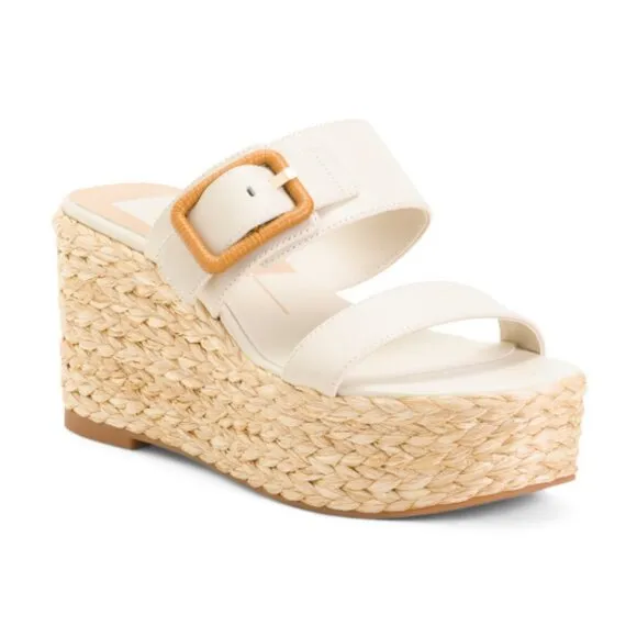 Dolce Vita Thorin Platform Wedge Heel Sandals Ivory Leather  4T2