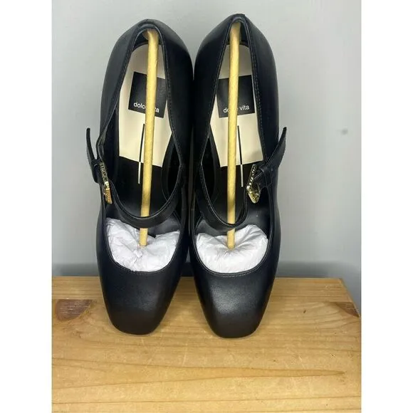 Dolce Vita Women's Lakota Black Leather Square Classic Block Heel Shoes Size 9