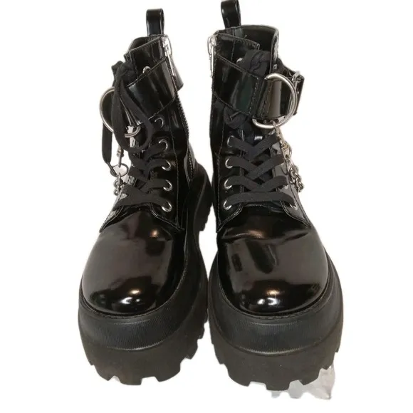 Dolls Kill Current Mood Size 11 Boot Chain Platform Goth  Hoodcore Boots