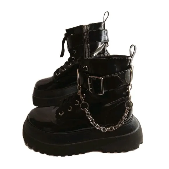Dolls Kill Current Mood Size 11 Boot Chain Platform Goth  Hoodcore Boots