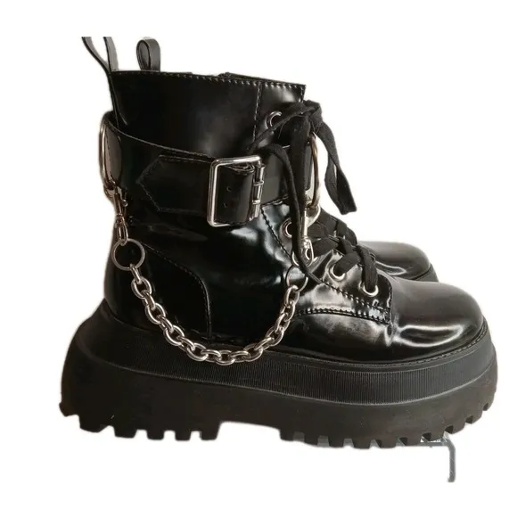 Dolls Kill Current Mood Size 11 Boot Chain Platform Goth  Hoodcore Boots