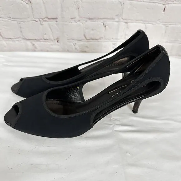 Donald J Pliner Black Peep-Toe Heels Italy Sheer Sides Size 8.5