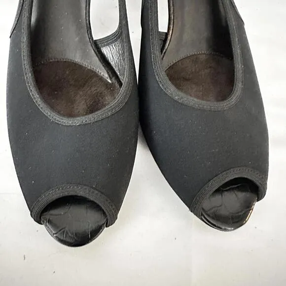 Donald J Pliner Black Peep-Toe Heels Italy Sheer Sides Size 8.5