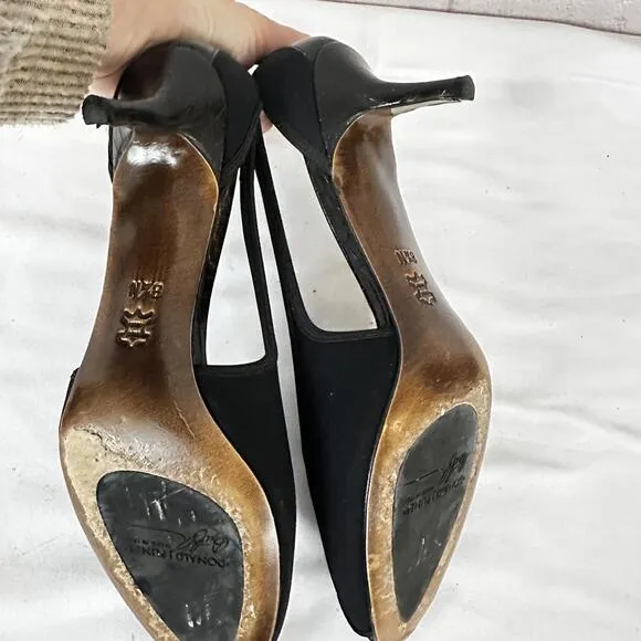 Donald J Pliner Black Peep-Toe Heels Italy Sheer Sides Size 8.5