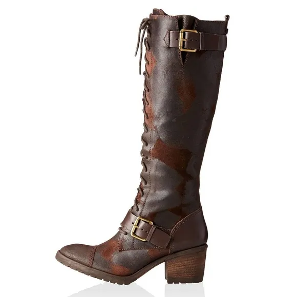 Donald J Pliner Dnali Lace-Up Boot Distressed Knee-High Tall Espresso 5.5 $398
