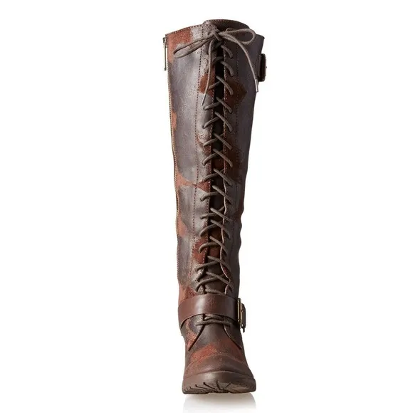 Donald J Pliner Dnali Lace-Up Boot Distressed Knee-High Tall Espresso 5.5 $398