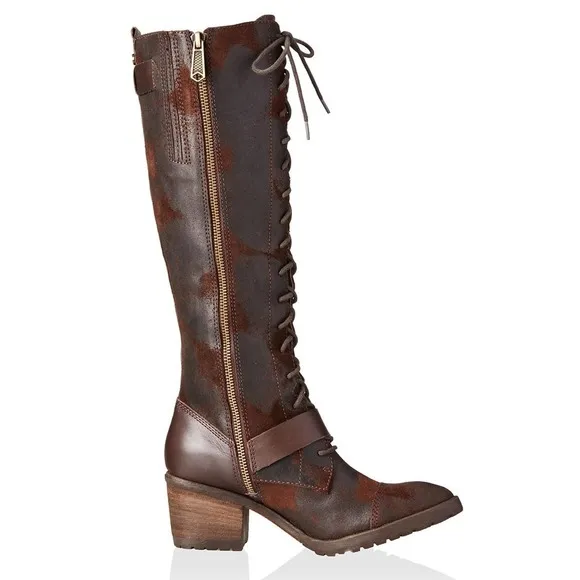 Donald J Pliner Dnali Lace-Up Boot Distressed Knee-High Tall Espresso 5.5 $398