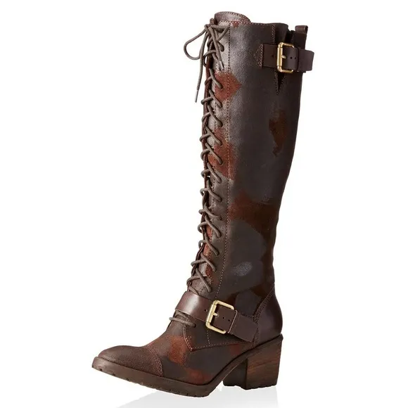 Donald J Pliner Dnali Lace-Up Boot Distressed Knee-High Tall Espresso 5.5 $398
