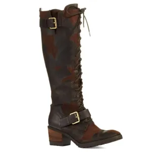 Donald J Pliner Dnali Lace-Up Boot Distressed Knee-High Tall Espresso 5.5 $398