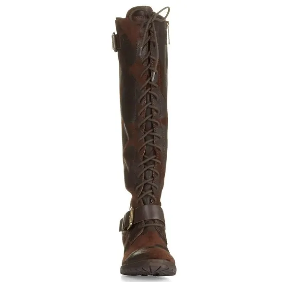 Donald J Pliner Dnali Lace-Up Boot Distressed Knee-High Tall Espresso 5.5 $398