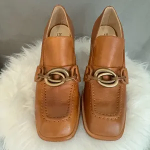 Donald J Pliner EDOLIE Block Heel Shoes Size 7.5 in Cognac