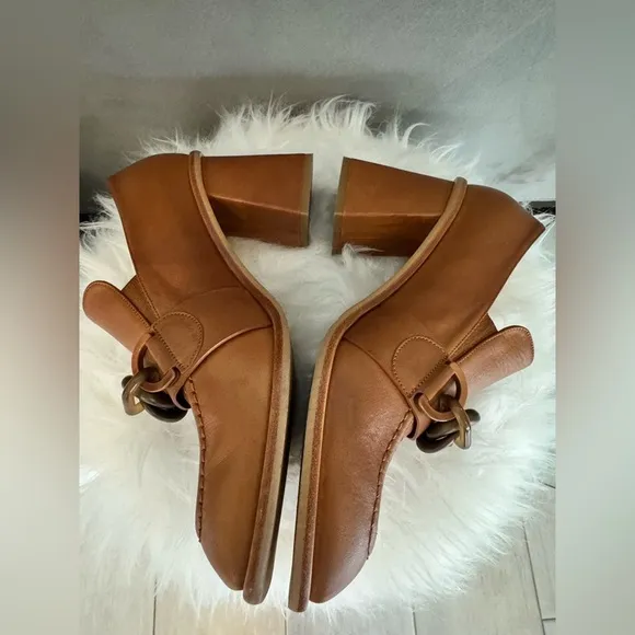 Donald J Pliner EDOLIE Block Heel Shoes Size 7.5 in Cognac