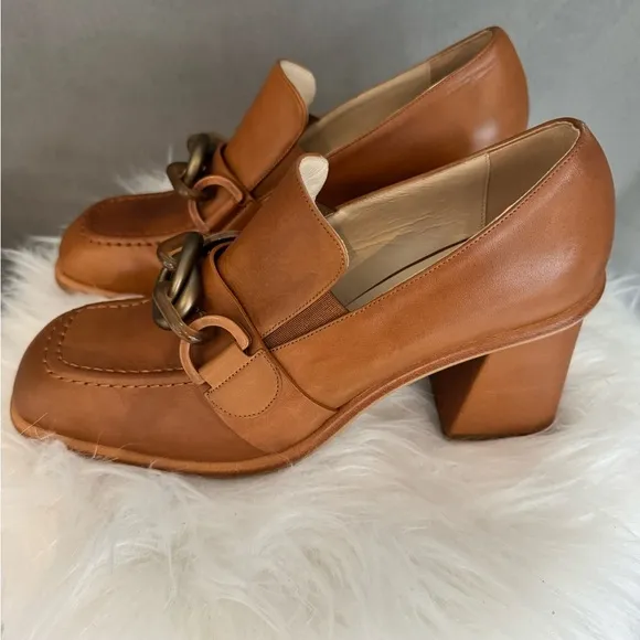 Donald J Pliner EDOLIE Block Heel Shoes Size 7.5 in Cognac