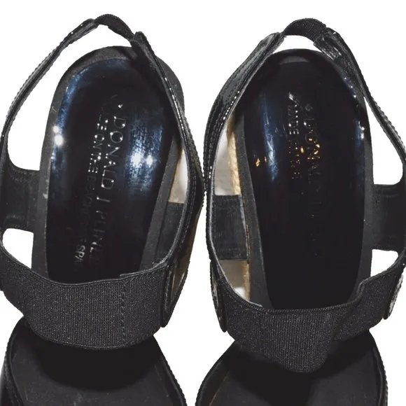 DONALD J PLINER GINNY 9 M BLACK PATENT LEATHER CORK PLATFORM ESPADRILLE SANDALS