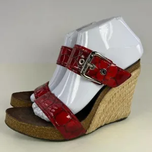 Donald J Pliner Red Croc Strappy Wedge US 9 M Buckle Espadrille Sandals