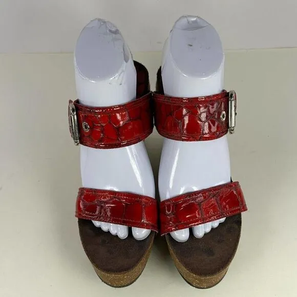 Donald J Pliner Red Croc Strappy Wedge US 9 M Buckle Espadrille Sandals