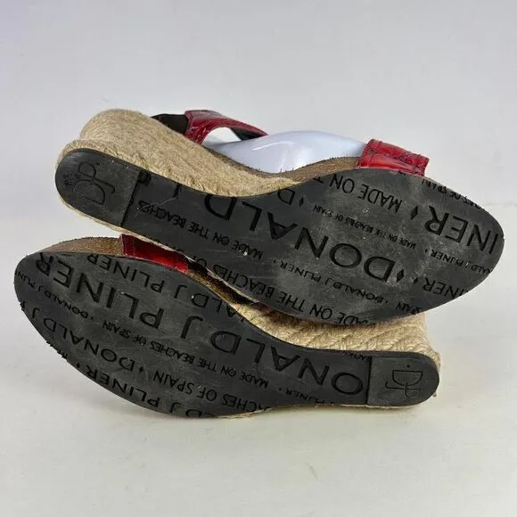 Donald J Pliner Red Croc Strappy Wedge US 9 M Buckle Espadrille Sandals
