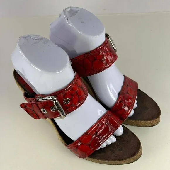 Donald J Pliner Red Croc Strappy Wedge US 9 M Buckle Espadrille Sandals