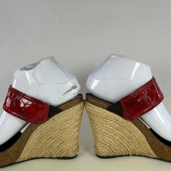 Donald J Pliner Red Croc Strappy Wedge US 9 M Buckle Espadrille Sandals