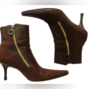 Donald J Pliner Saluma 90s brown low profile boots zipper