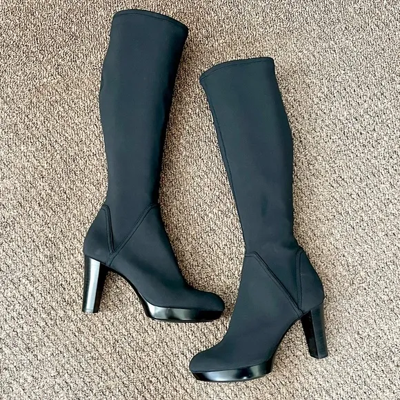 Donald Pliner Black Echoe 2 luxury knee high leg hugging platform boots