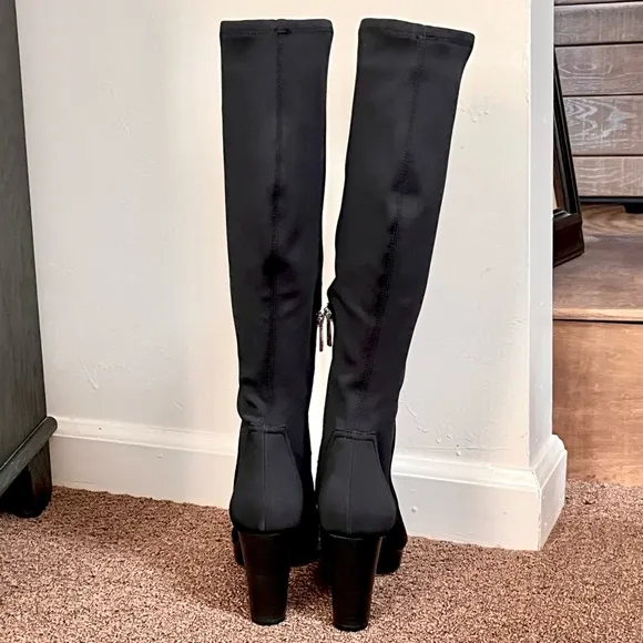 Donald Pliner Black Echoe 2 luxury knee high leg hugging platform boots