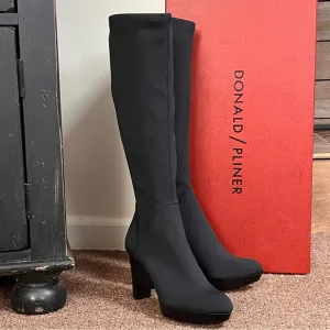 Donald Pliner Black Echoe 2 luxury knee high leg hugging platform boots