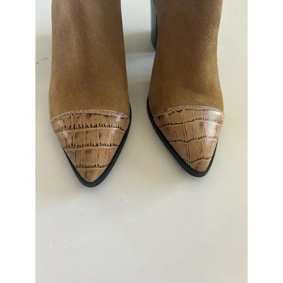 Donald Pliner Leather Pointed Cap Toe Snakeskin Brown Boots Booties Size 6 New