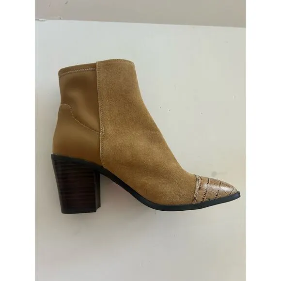 Donald Pliner Leather Pointed Cap Toe Snakeskin Brown Boots Booties Size 6 New