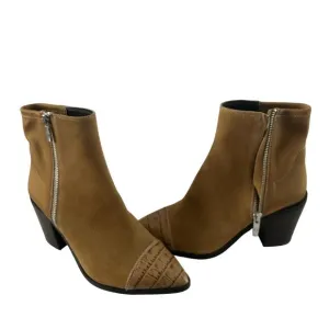 Donald Pliner Leather Pointed Cap Toe Snakeskin Brown Boots Booties Size 6 New