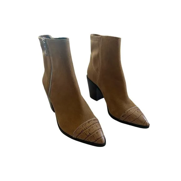 Donald Pliner Leather Pointed Cap Toe Snakeskin Brown Boots Booties Size 6 New