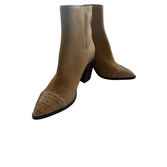 Donald Pliner Leather Pointed Cap Toe Snakeskin Brown Boots Booties Size 6 New