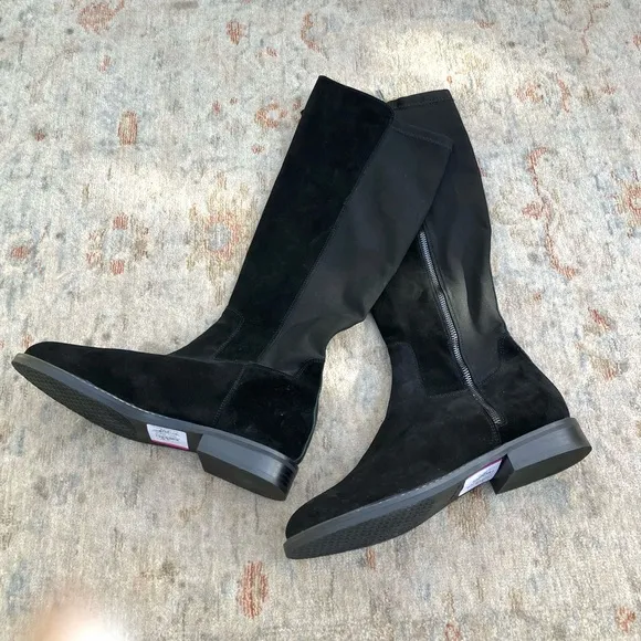 Donald Pliner NWT New Tall Leather Black Suede Low Heel Boots Sz 11
