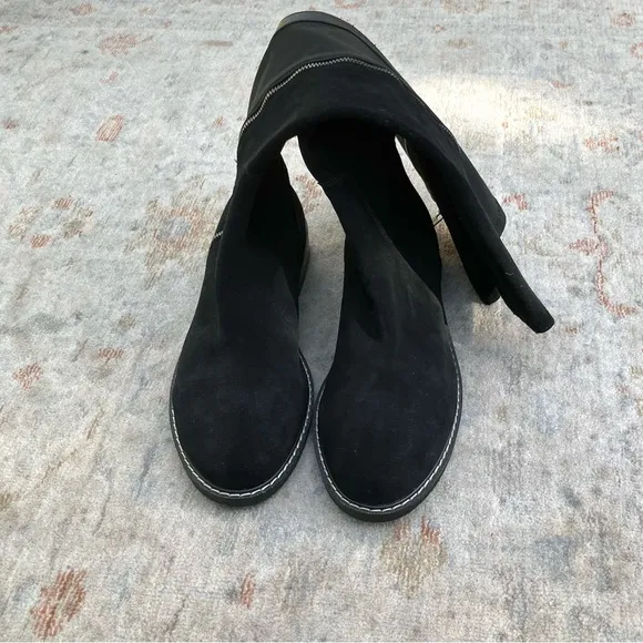 Donald Pliner NWT New Tall Leather Black Suede Low Heel Boots Sz 11