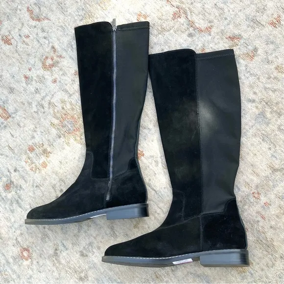 Donald Pliner NWT New Tall Leather Black Suede Low Heel Boots Sz 11