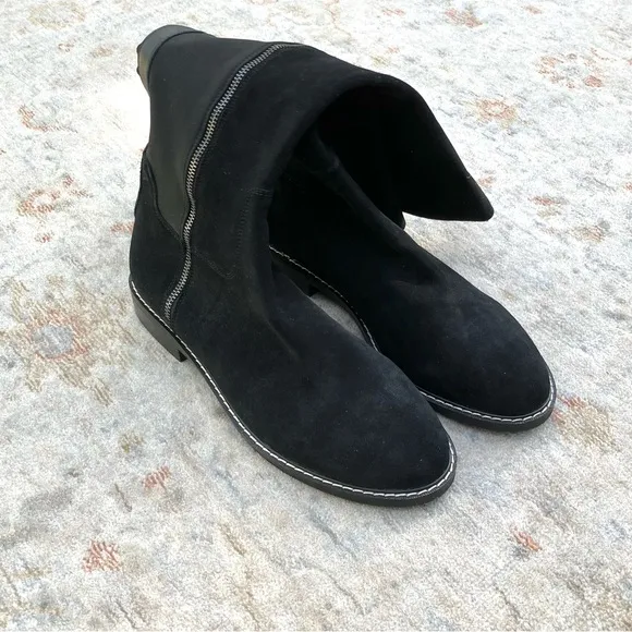 Donald Pliner NWT New Tall Leather Black Suede Low Heel Boots Sz 11