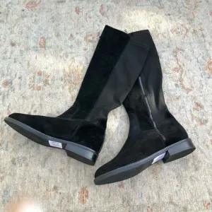 Donald Pliner NWT New Tall Leather Black Suede Low Heel Boots Sz 11