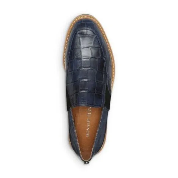DONALD PLINER Womens Navy Croc 1&quot; Platform Trudie Wedge Loafers Shoes 8.5