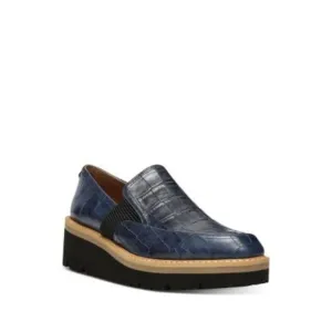 DONALD PLINER Womens Navy Croc 1&quot; Platform Trudie Wedge Loafers Shoes 8.5