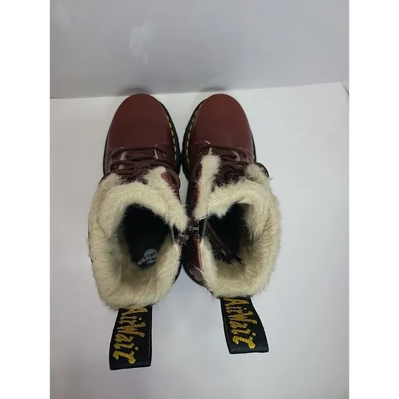 Dr Doc Martens JADON FL Women's 8.5 Leather Boots Platform Faux Fur Lined Brown
