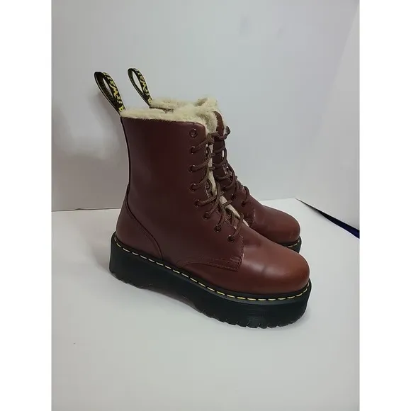 Dr Doc Martens JADON FL Women's 8.5 Leather Boots Platform Faux Fur Lined Brown