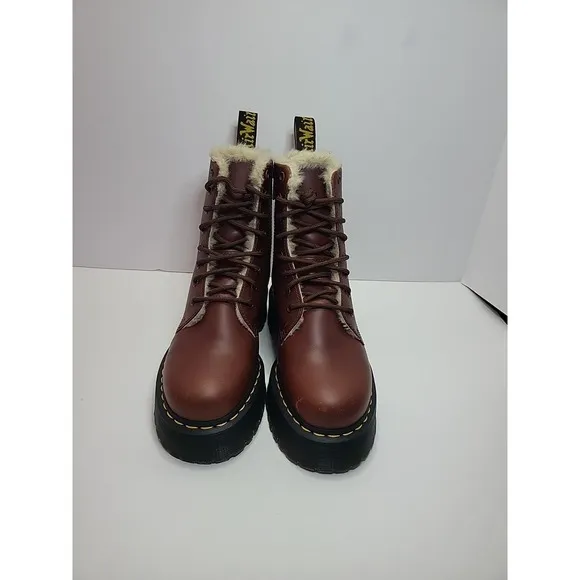 Dr Doc Martens JADON FL Women's 8.5 Leather Boots Platform Faux Fur Lined Brown