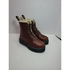 Dr Doc Martens JADON FL Women's 8.5 Leather Boots Platform Faux Fur Lined Brown