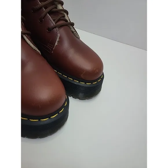 Dr Doc Martens JADON FL Women's 8.5 Leather Boots Platform Faux Fur Lined Brown